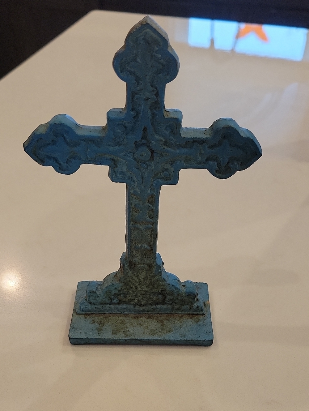 Vintage Turquoise Blue Decorative Metal Cross Accent
